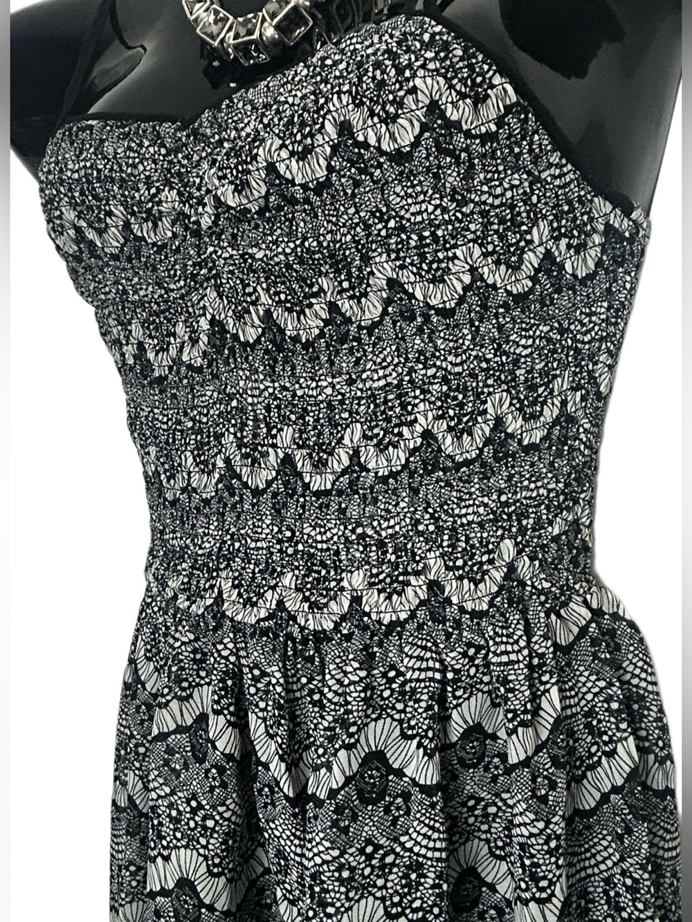 Black and White Strapless Smocked Sundress - Picture 10 of 16